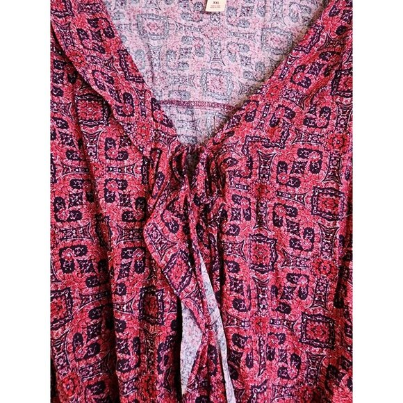 Mossimo Womens size XXL Reds Floral Boho Peasant Ruffle Tie Faux Wrap Blouse New - Picture 10 of 12